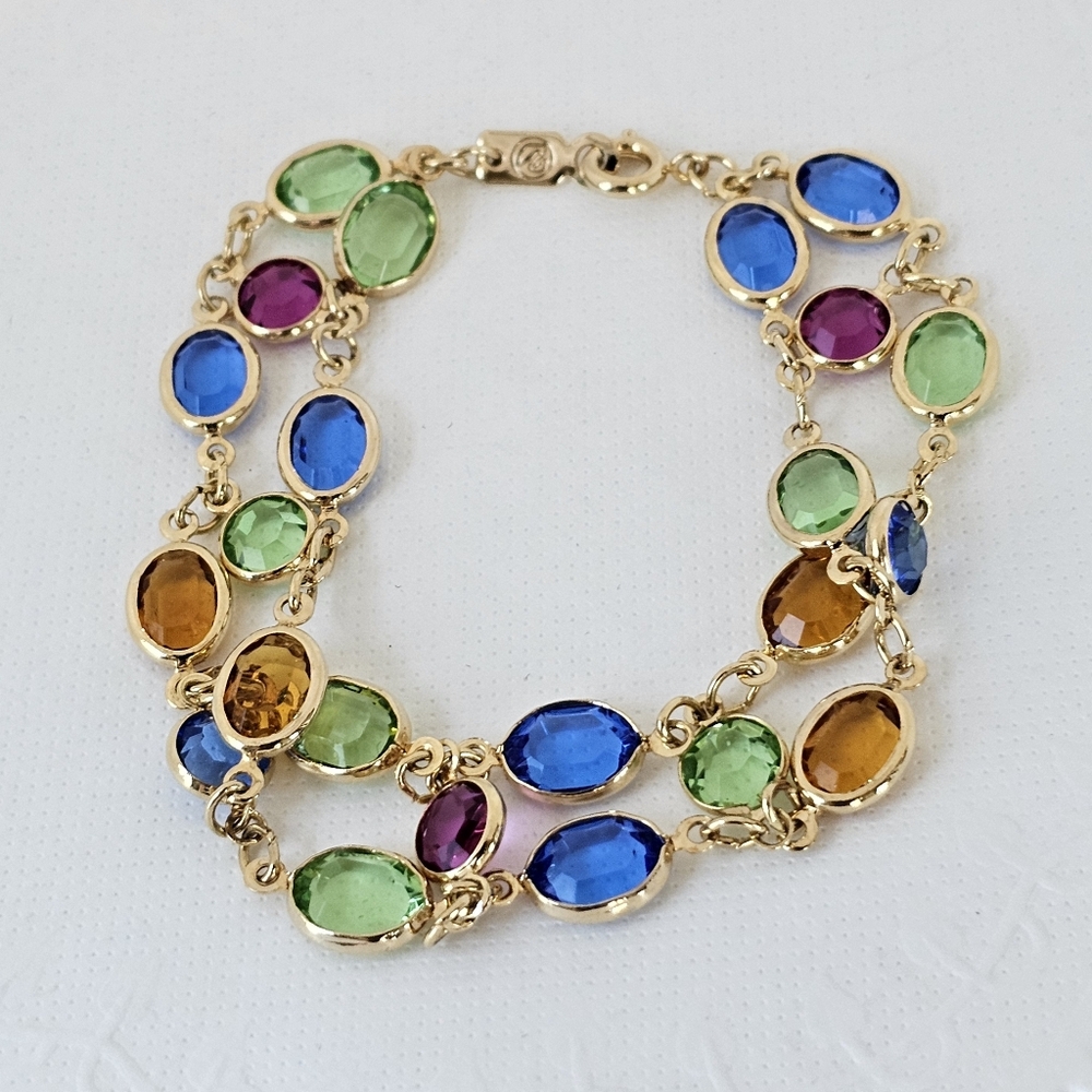 Gorgeous Bezel Set Swarovski Crystal Colorful Vintage Bracelet. ✨️